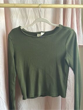 Universal Thread Olive Green Long-Sleeve Ribbed Crewneck Top